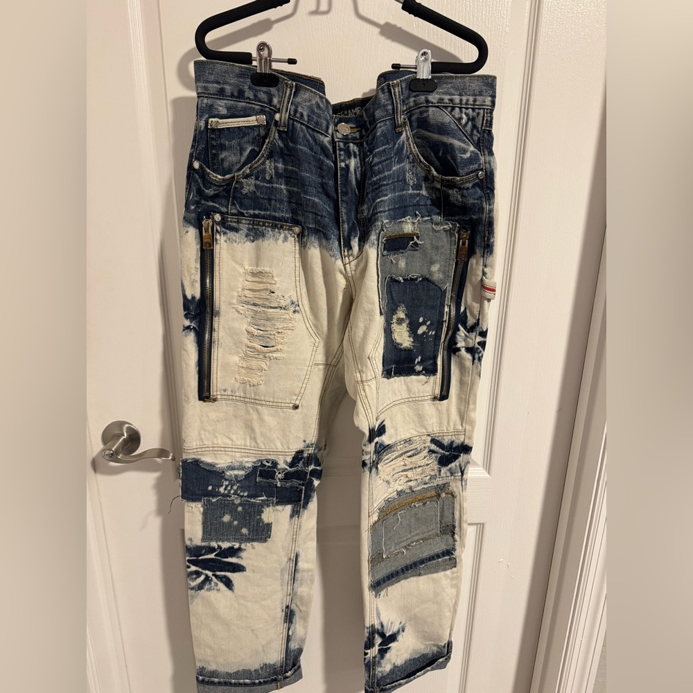 Stylish Distressed Blue and White Men Jeans